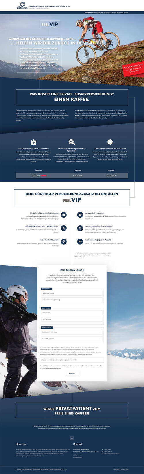 Darstellung der gesamten Website feelVIP der Continental Versicherung.